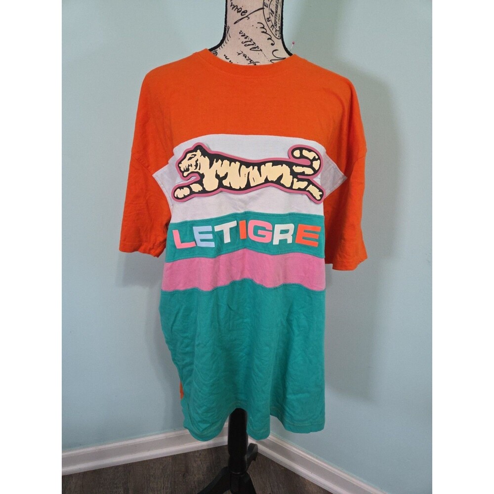 Le tigre T-shirt Mens Color block Orange Green White vintage logo extra large